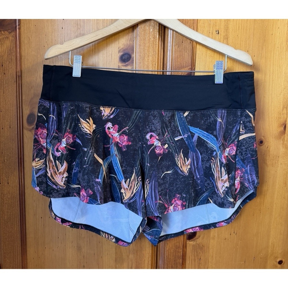 Lululemon Speed Up Shorts Women's 14 Floral Printed Lined 4" Inseam Running Yoga